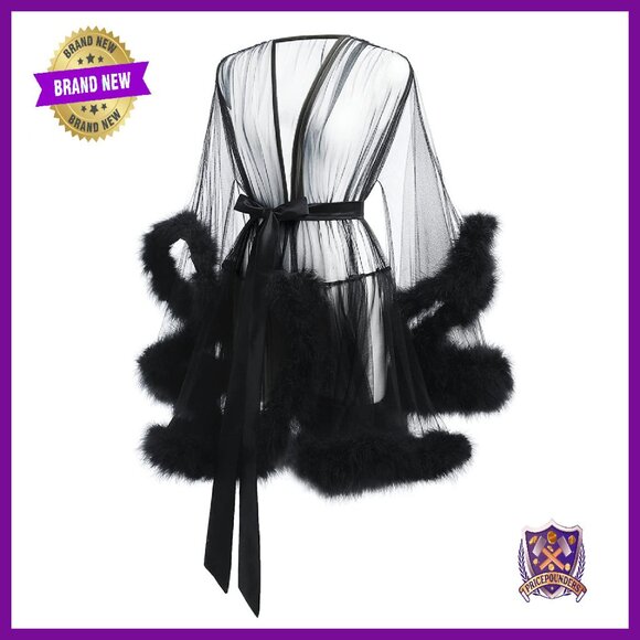 XXXL Tulle Feather Robe Bridal Boudoir Lingerie Maternity Photoshoot